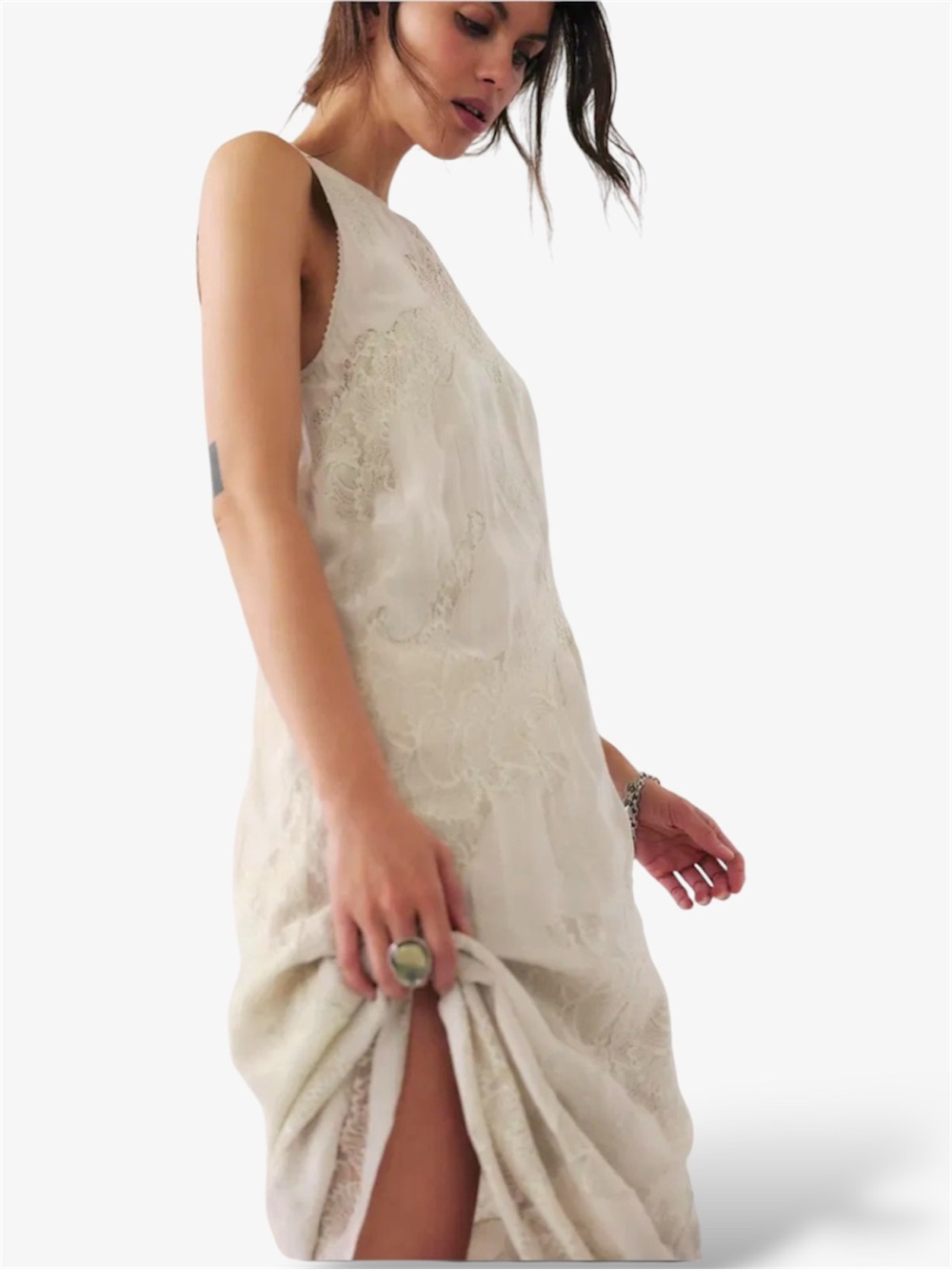 Free People Many Moons Midi Lace Slip Dress Sz S Beige Cream Fairy Romantic - Picture 4 of 15